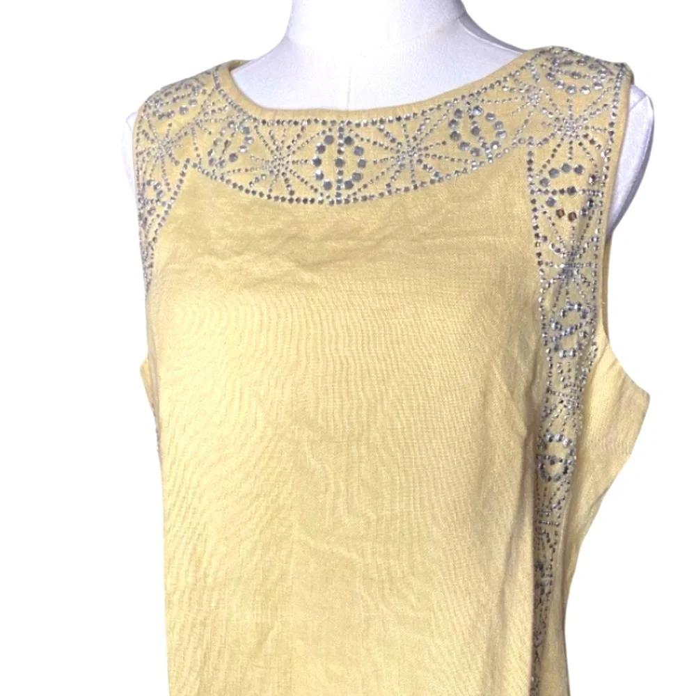 Tory Burch Rhinestone Embellished 100% Linen Sleeveless Tunic Top Size 12